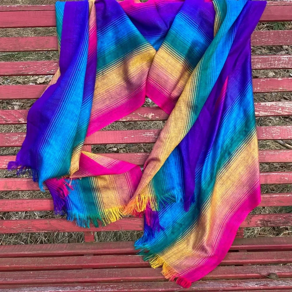 Boho Scarf Handcrafted Wrap Shawl Beautiful Colorful Rainbow Lightweigh